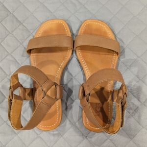 UGG Leather Rynell Tan Ankle Strap Flat Sandals Size 6.5